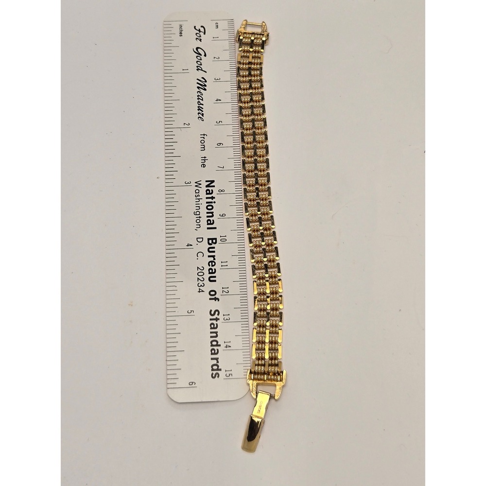Avon brick Link Bracelet 7.25in Gold Tone Excellent Triple Row Beaded Vintage - Picture 2 of 3